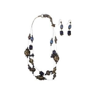 Chico's Illusion 3-layer Beaded Necklace in Lavender, Purple, Silver & Earrings